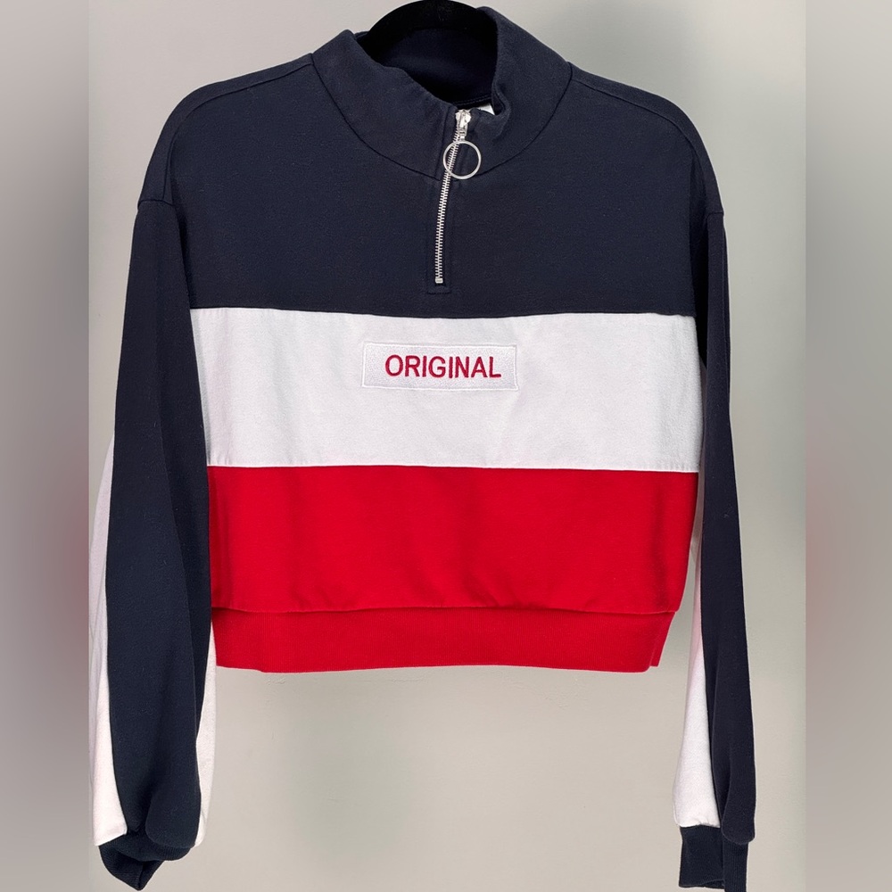 H&M Red and White Cowl Neck Sweater with Turtleneck Design